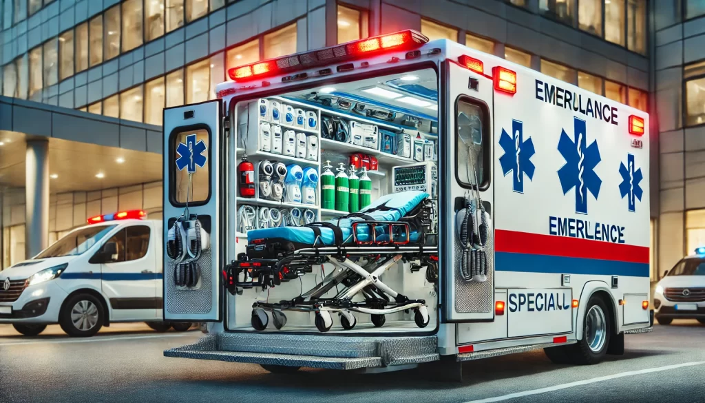 Hasta, özel ambulans içinde uzman sağlık ekibi tarafından takip edilerek taşınıyor.